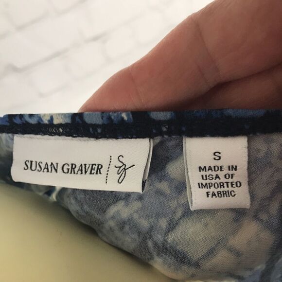 Susan Graver Blue White Top Jewels EUC Size Small - Picture 5 of 5